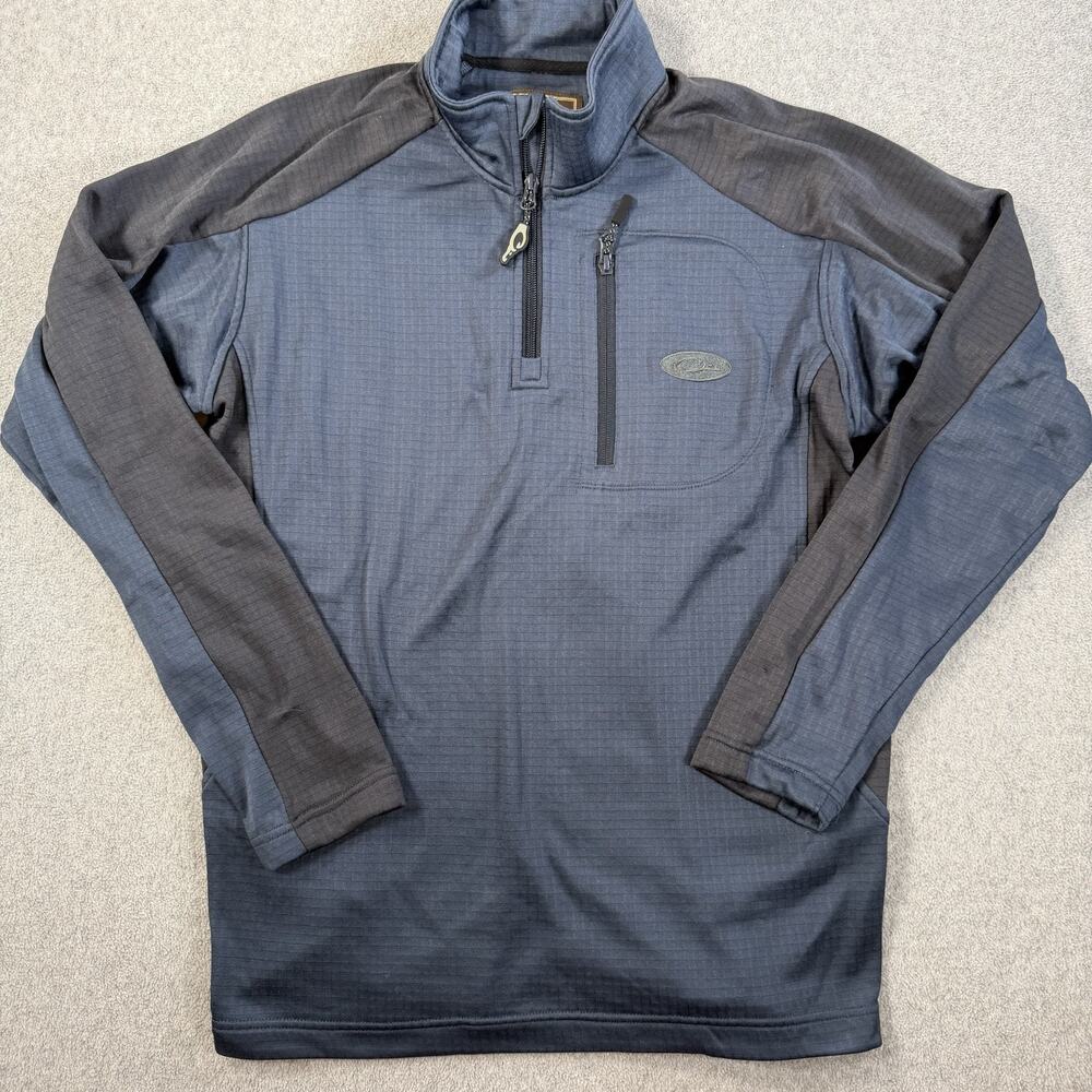 Drake Mens Small 1/4 Zip Pullover Small Blue Gray Waffle Fleece Grid Long Sleeve
